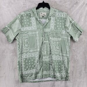 Bather Camp Shirt Smiley Face Bandana Print Button Up Short‎ Sleeve Large